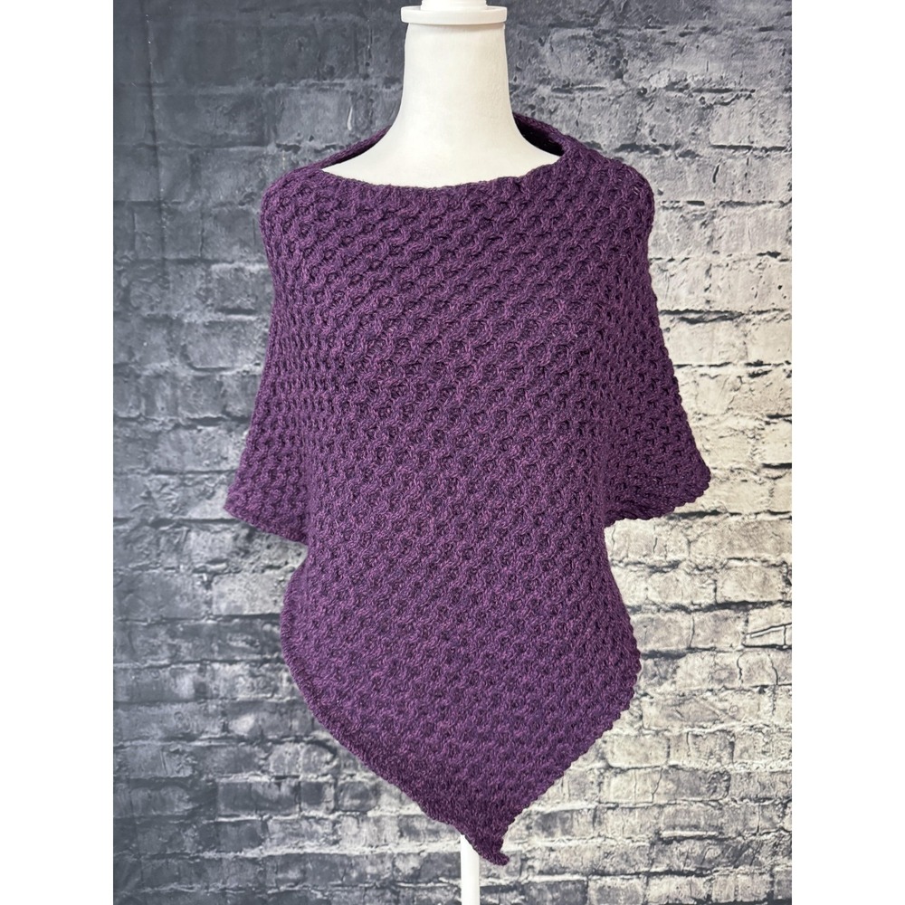 Blarney Woollen Mills Poncho Youth 7-8 Purple 100% Merino Wool Ireland Knit Wrap